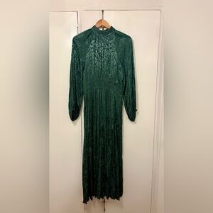 Anthropologie Forest Green Brocade Long Sleeve Somerset Dress